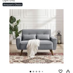 48" Small Loveseat Sofa, Mid Century Modern Love Seat Couch, 2 Seat Tufted Couches with Throw Pillows for Living Room, Apartment, Bedroom and Small Sp