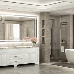 84 x 36 LED Bathroom Mirror with Lights, Brighter Front and Backlit Led Lighted Vanity Mirror Wall Mounted, 3-Color Dimmable Light up Anti Fog Mirror,