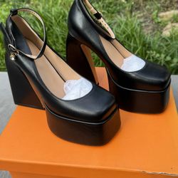 Black Heels/Pumps/Wedge Heel with wrap around ankle strap