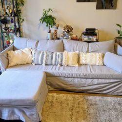 IKEA COUCHES (GREY & SAND) w/ PULL OUT MATTRESS X 2 w/ PILLOWS