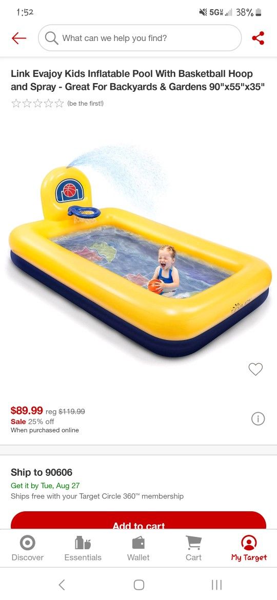 Kids Inflatable Pool W. Basketball Hoop & Spray 