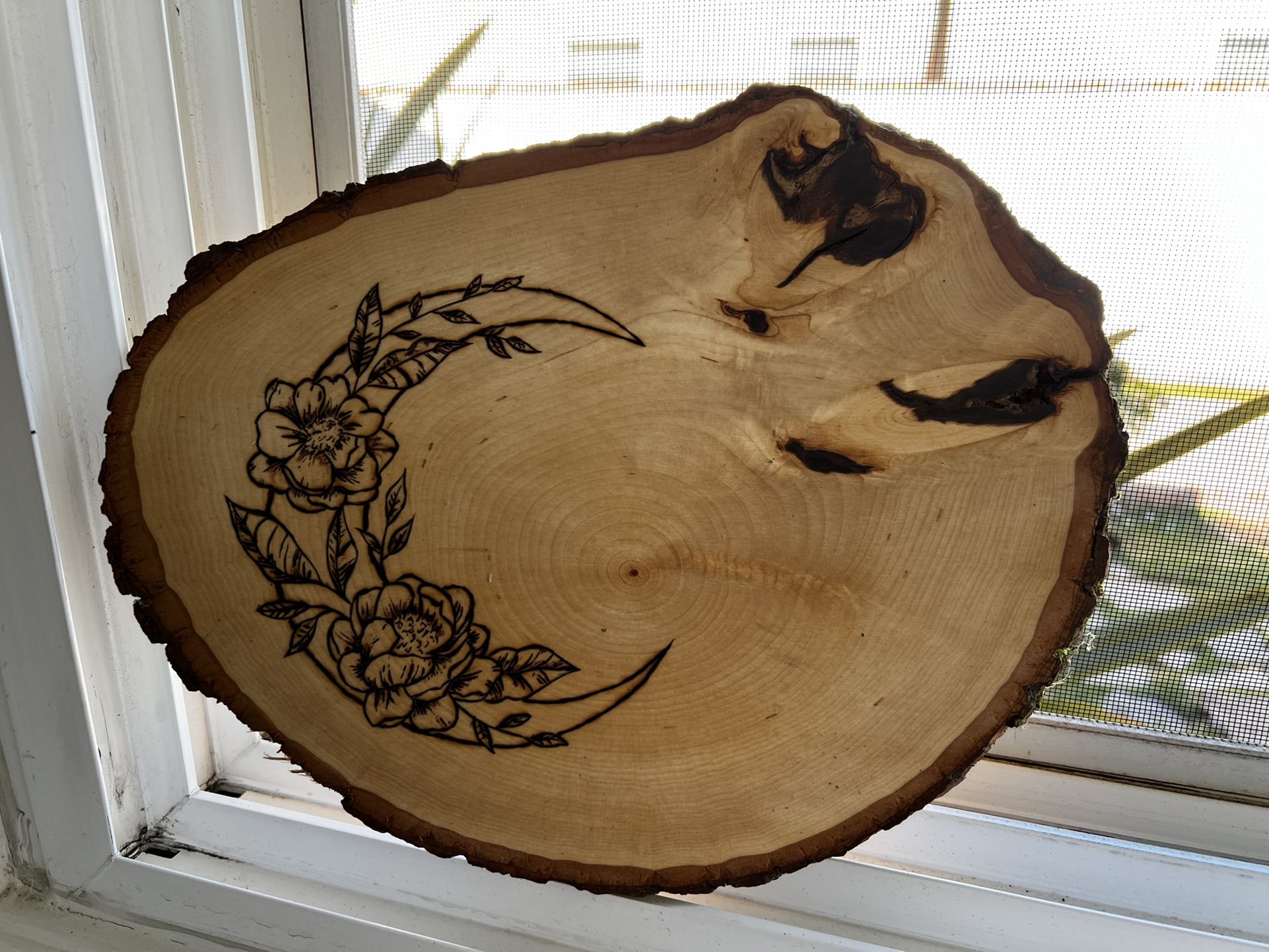 Moon Gift Bday Birthday Wedding Coaster Wall Decorations Centerpiece Wood Burning Art Pyrography Handmade Customized Flowers Present