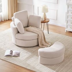 2556d $110  39” Swivel Accent Barrel Chairs with Removable Headrest, Chaise Lounge Indoor with Neck Support Pillow, Swivel Chairs for Living Room, Ove