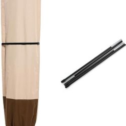 Patio Umbrella Cover with Rod for 7 to 11 Ft Umbrellas & 15 Ft Double-Sided Umbrellas, 600D Protective Waterproof Cover with Zipper, Beige & Brown