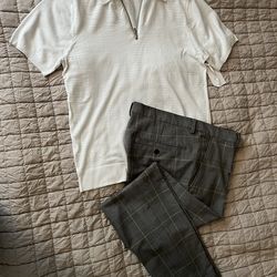 Men’s Outfit Set Knit Polo + Plaid Pants Size M / 36
