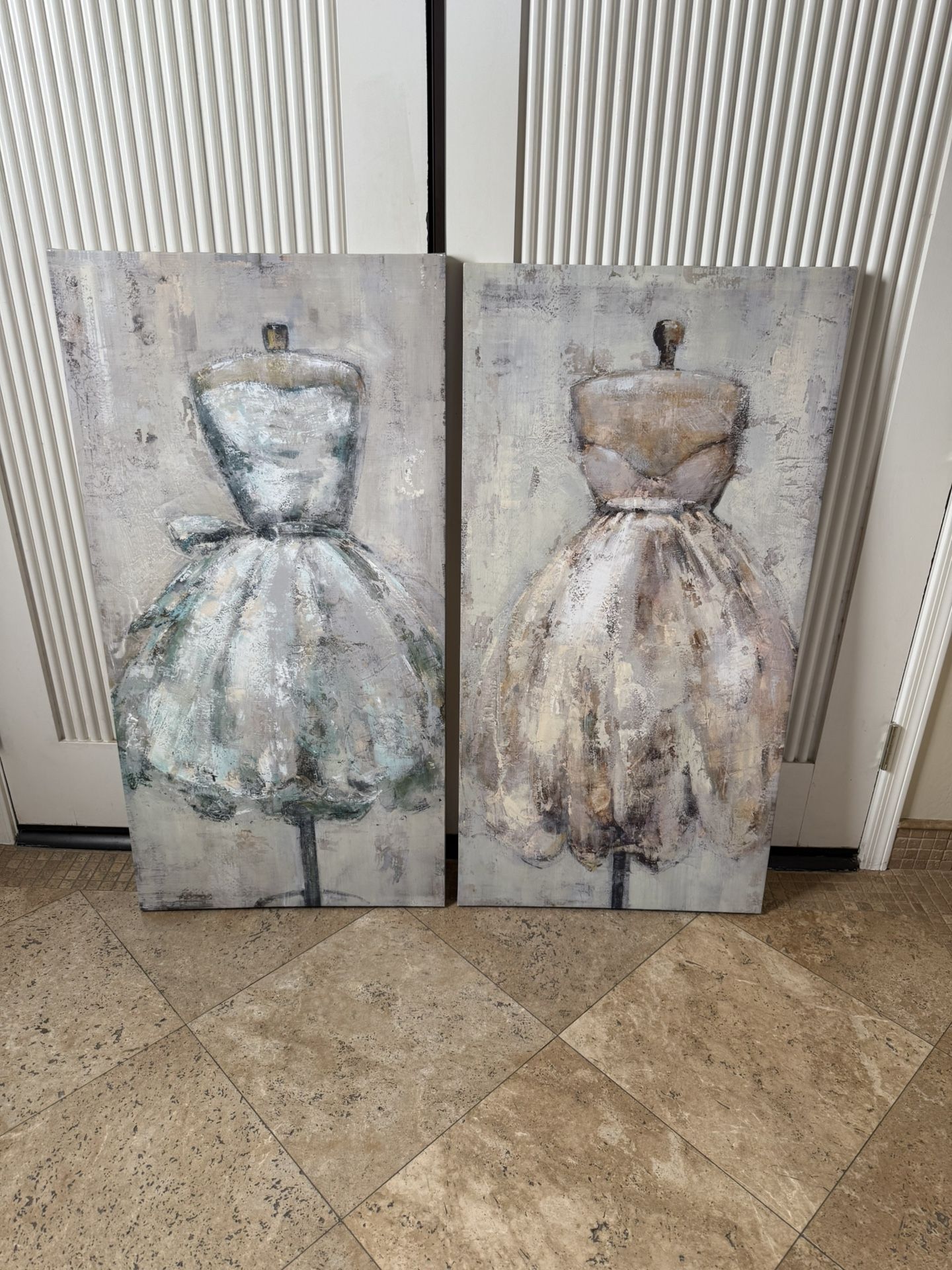 (2) Oil Paintings Ballerina Dress Artwork - 4x2 ft
