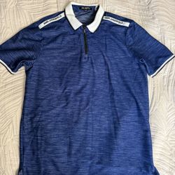 Karl Lagerfeld Paris Mens Blue Zip Polo Shirt Logo Shoulder Size L