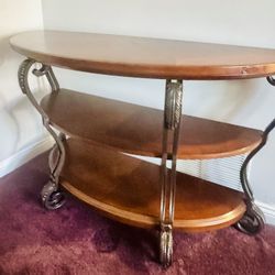 Elegant 48” Wood & Floor Metal Demilune Console Table