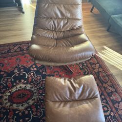 🪑 Modern Swivel Accent Chair with Ottoman – Oversized PU Leather Reading Chair