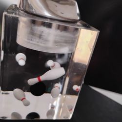 Vintage Table Lighter Lucite Bowling Theme Evans Clear Float Lighter