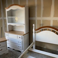 Matching Modern Solid Wood Complete Bedroom Set: White Dresser with shelf, Desk, Nightstand & Bed Frame