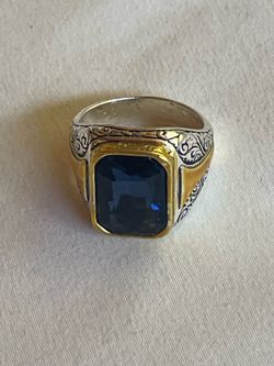 Delicate Square Geometry Grave Gold Silver Color Blue Stone Rings for Men Party Jewelry Gift