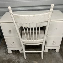 Vintage White Wooden Desk & Chair