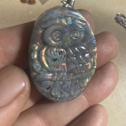 HANDCARVED OWL NECKLACE With Rainbow Flash