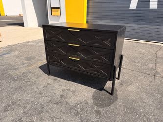 Black Large 3-Drawer Nightstand with Metal Legs