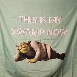 Shrek Tapestry Green - This is my Swamp Now - Hanging Kit Included 60in×51in NEW