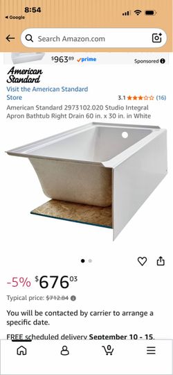 60”x30” LEFT SIDE DRAIN BATHTUB NEW