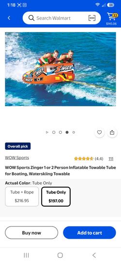 WOW Sports Zinger Inflatable Towable Tube