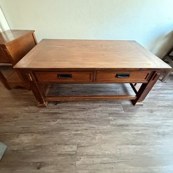 Large wooden coffee table & 2 side table