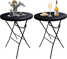 32-Inch Folding Cocktail Table, Bar Height Round Table, 2 Pack, Black 2-pack 43-inch bar-height tables with HDPE round tops fold flat for parties, wed