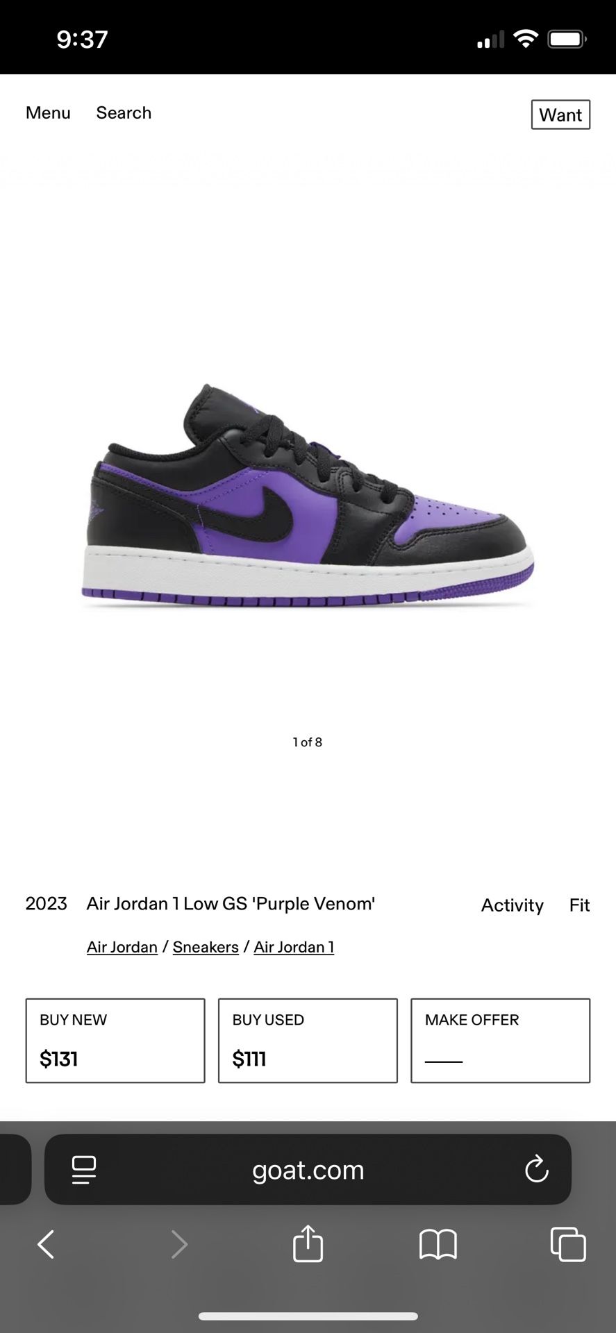2023 Air Jordan 1 Low “Purple Venom”