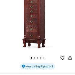 COSTWAY Standing Jewelry Armoire, Wooden Jewelry Storage Chest