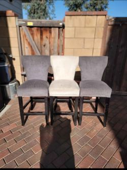 Set of 3 Upholstered Bar Stools with Nailhead Trim