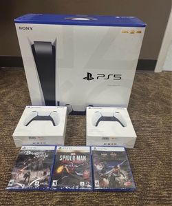 Sony PlayStation 5 PS5 Console Disc Version 3 Games + 2 Controller Bundle.