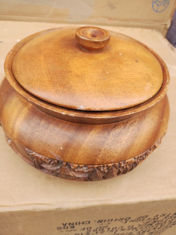Vintage Asian Hand Carved Wooden Bowl