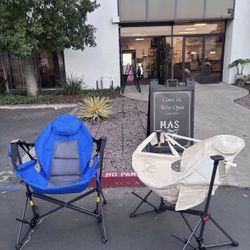 New In Box Hammock Camping Chair, Retractable Footrest, Adjustable Back, Cup Holder & Carry Bag. Beige, Blue, Gray. 400 Weight Capa