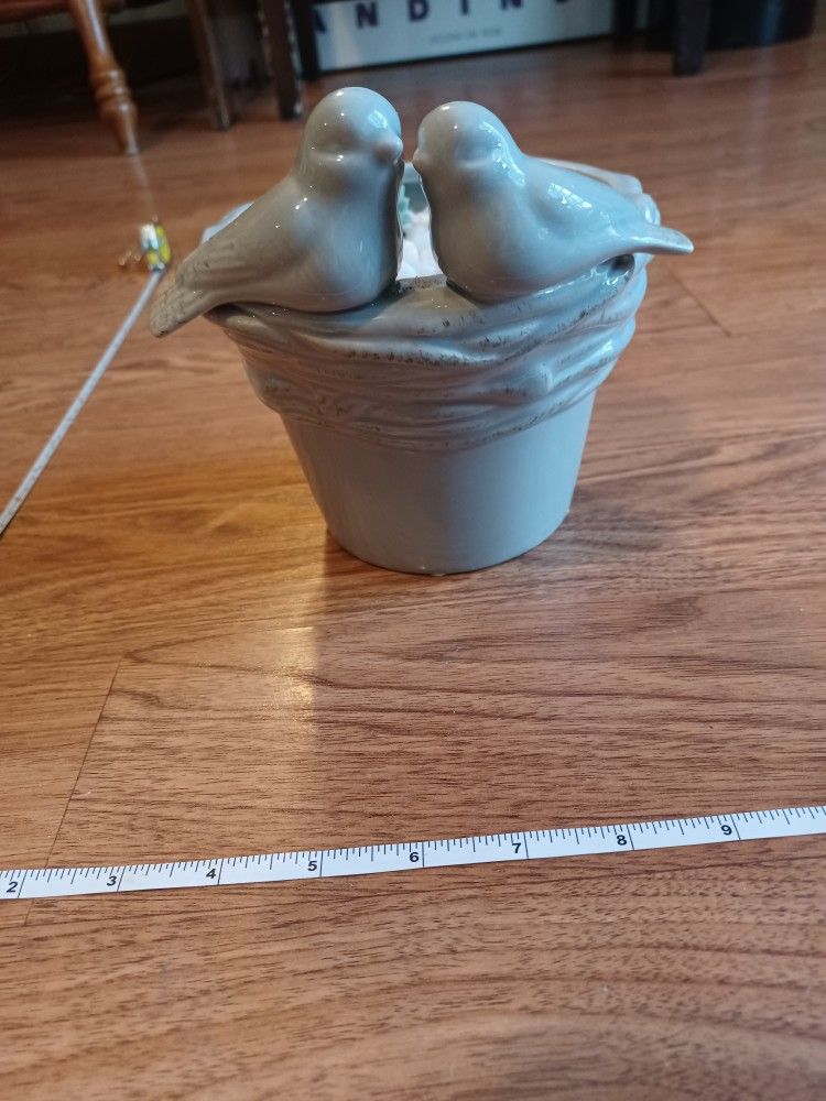 Gray Ceramic Lovebirds Planter With Succulents