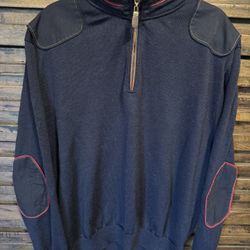 ORVIS 1/4 ZIP 100% MERINO WOOL Upton Navy Sweater Men’s Size XL Elbow Patches