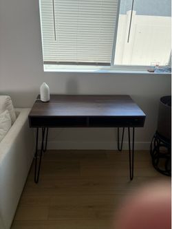 Modern Desk - Dark Walnut Finish & Black Hairpin Legs