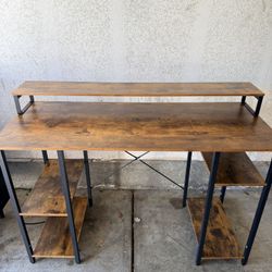 47 Inch Office Desk with Monitor Stand and Storage Shelves