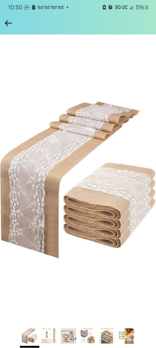 Burlap Table Runner, Burlap Lace Table Runner for Wedding, 12 x 108 Inch, Jute Table Decoration for Wedding Reception, Thanksgiving, Christmas and Par