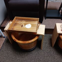 2 Pedicure Setups Wooden Foot Basins