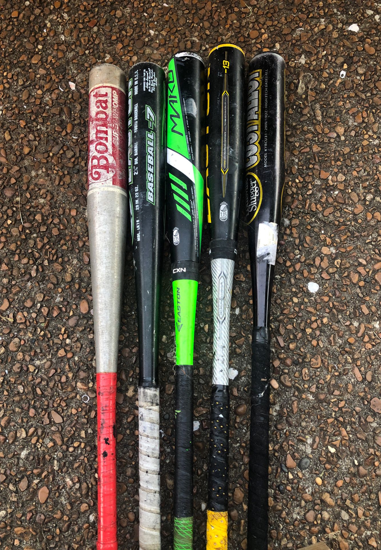 5 baseball bats selling all together