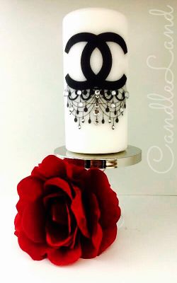 Beautiful custom made desinger logo candle with rhinestones