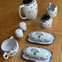 Vintage Noritake “Metronome” Stoneware China Set — Multicolor Geometric Design (1993 Japan)
