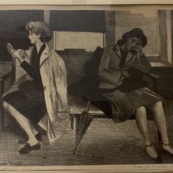 Vintage Black And White Lithograph “  Two Girls  “  By Raphael Soyer 
