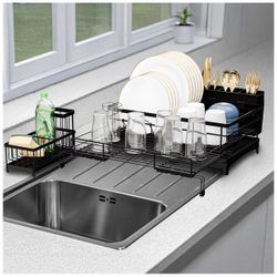 New - 2 IN 1 Expandable Dish Drying Rack plus Sponge Organizer