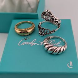 ✨💍Carolyn Pollock Sterling Silver & Brass 3-Ring Set – Size 8
