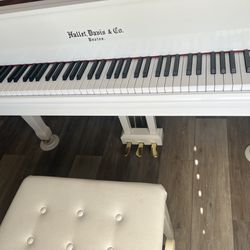 Hallet & Davis Co. White Baby Grand Piano