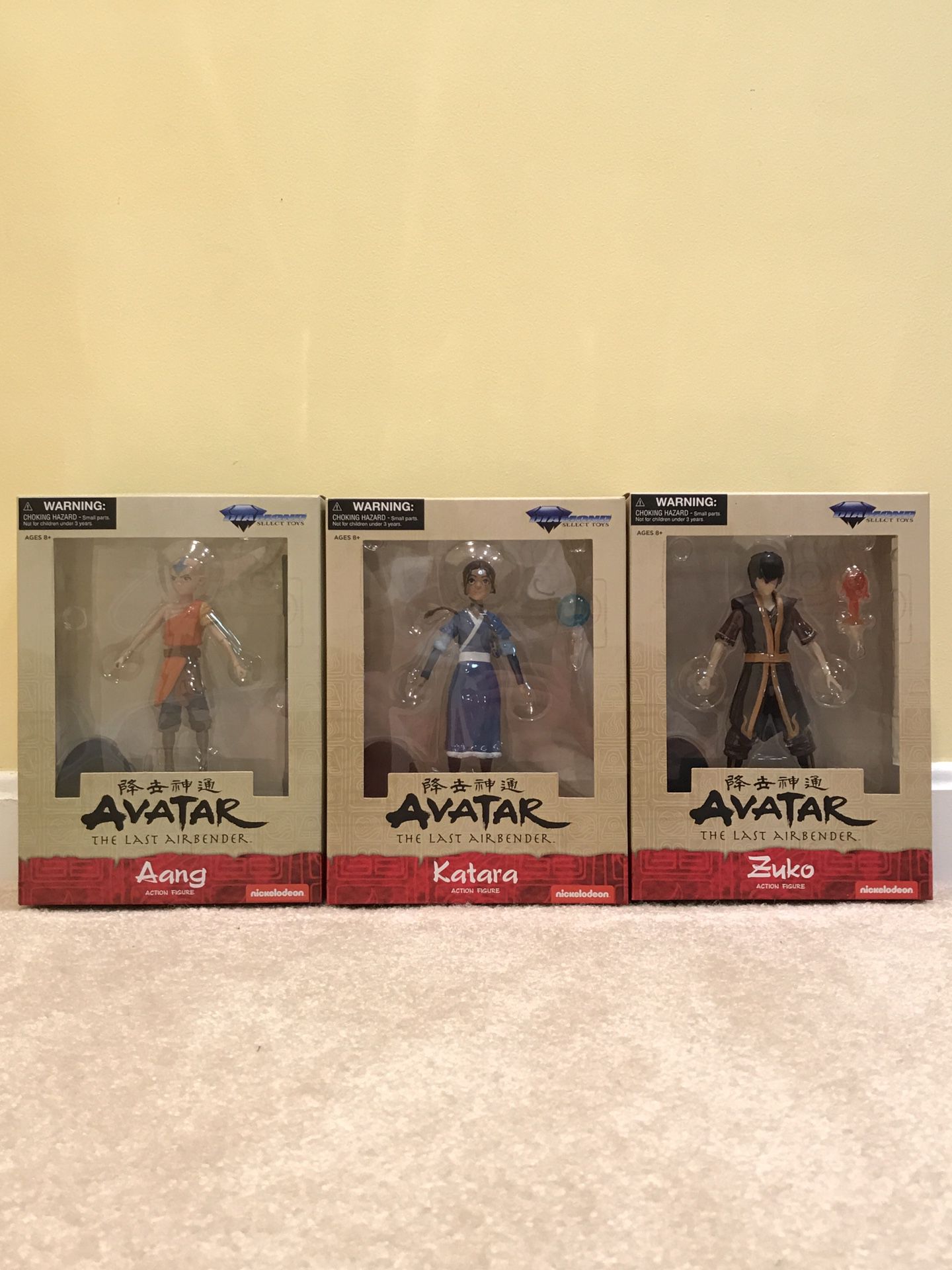 Diamond Select (2019) Avatar the Last Airbender 5” Toy Figures Set of 3 - Aang, Katara and Zuko