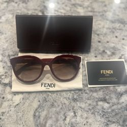 Shiny Red Bordeaux 56MM Rounded Cat Fendi Sunglasses 