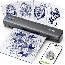 Impresora de plantillas de tatuajes, impresora térmica inalámbrica de tatuaje con 10 papeles de transferencia de tatuajes, máquina de tatuaje portátil