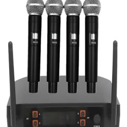 NEW - Wireless Microphone System, Pro 4-Channel Cordless Mic Set with Four Handheld Mics, Fixed Frequency, Long Range 65Ft for Party/Wedding/Church/Co