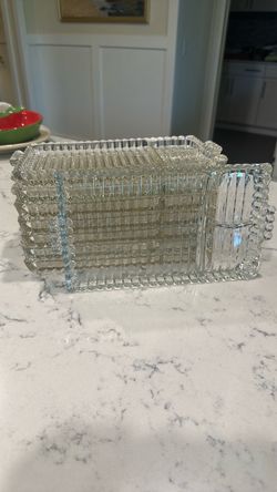 Clear Glass Ribbed Serving Trays Set