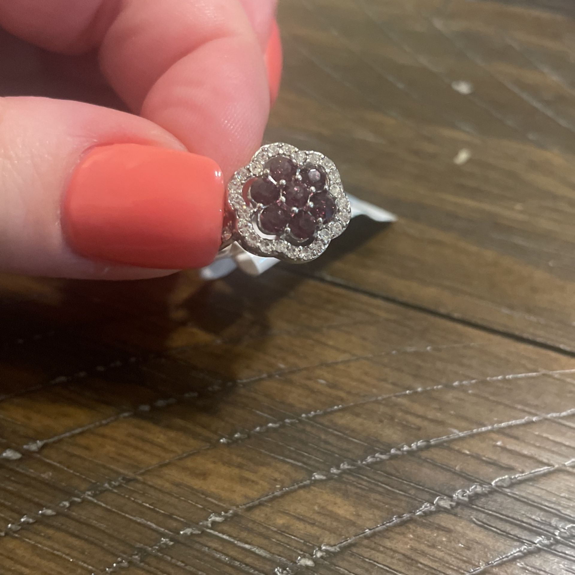 Sterling Silver Amethyst Crystal Flower Ring