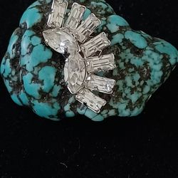 Vtg.Turquoise & Cz Rhinestone Pin